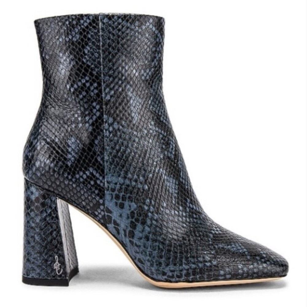 Sam Edelman Codie Blue Black Snakeskin Ankle Boots Women's Size 9.5